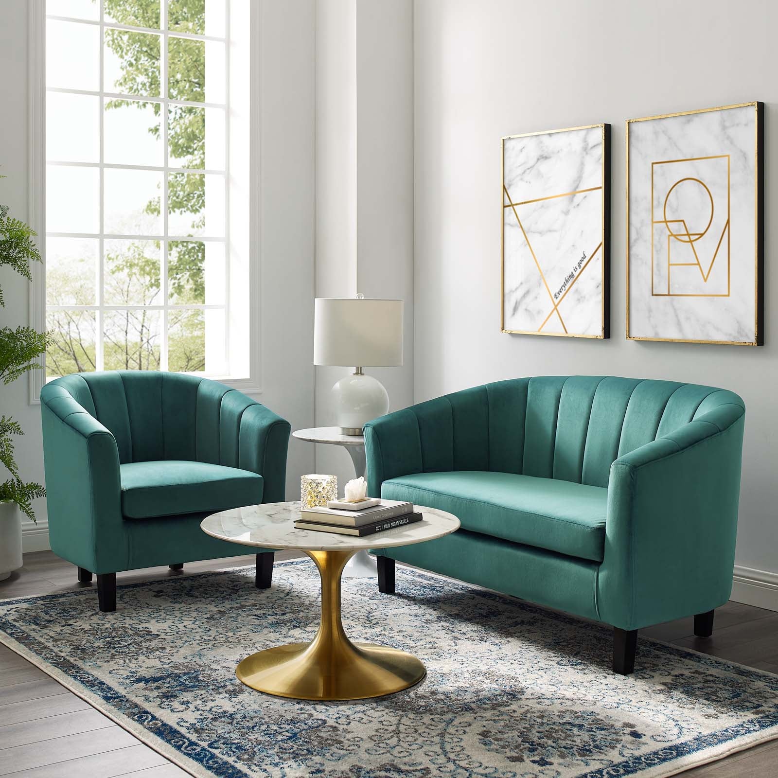 Lounge Around. Velvet Loveseat and Armchair Set