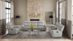 Picture of Genuine Leather Reclining Grey Sofa, Loveseat and Recliner
