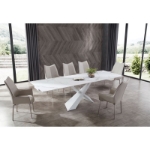 Picture of 88" to 104" - 79" to 95" Extendable White Ceramic Marble Dining Table