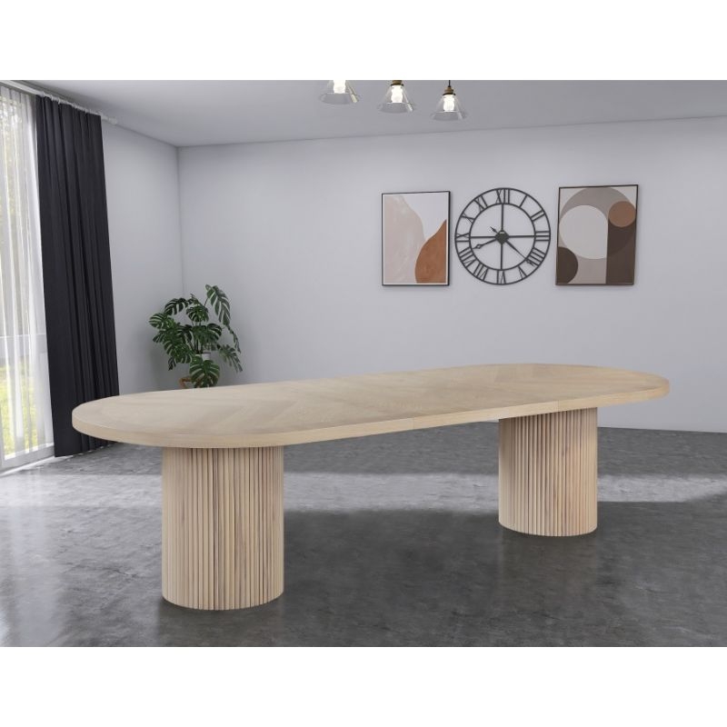 Picture of 90"/106.5"/123" Extendable Natural Oak Veneer Dining Table