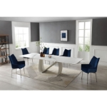 Picture of 83-123" Extendable White/Grey Marble Dining Table