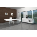 Picture of 78" High Gloss White or Grey Rectangular Glass Base with Wood Top Dining Table