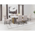 Picture of 79.5" Marble Top White and Gold Base Dining Table