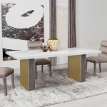 Picture of 79.5" Marble Top White and Gold Base Dining Table