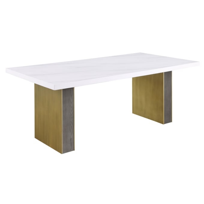 Picture of 79.5" Carrara Marble Top White and Gold Carla White Dining Table