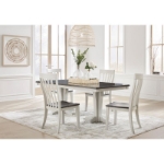 Picture of Solid acacia wood Pedestal Base Grey Brown Dining Table