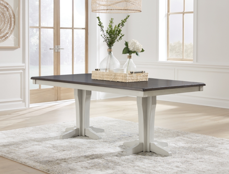 Picture of Solid acacia wood Pedestal Base Grey Brown Dining Table