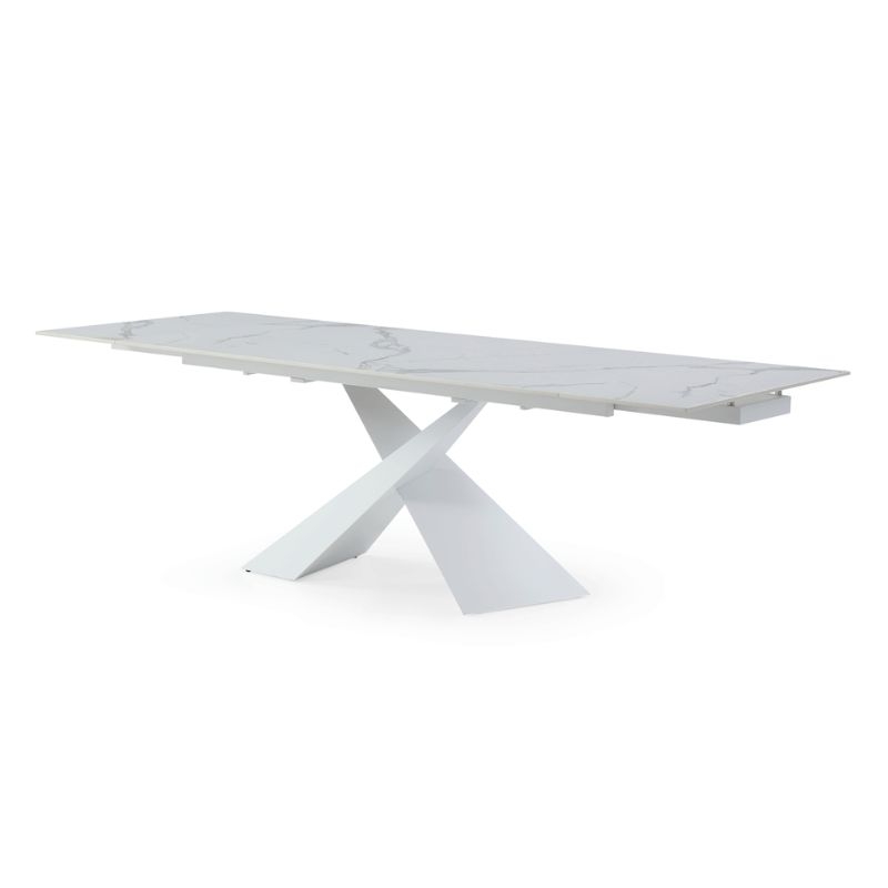 Picture of 104" Extendable White Ceramic Marble Top table