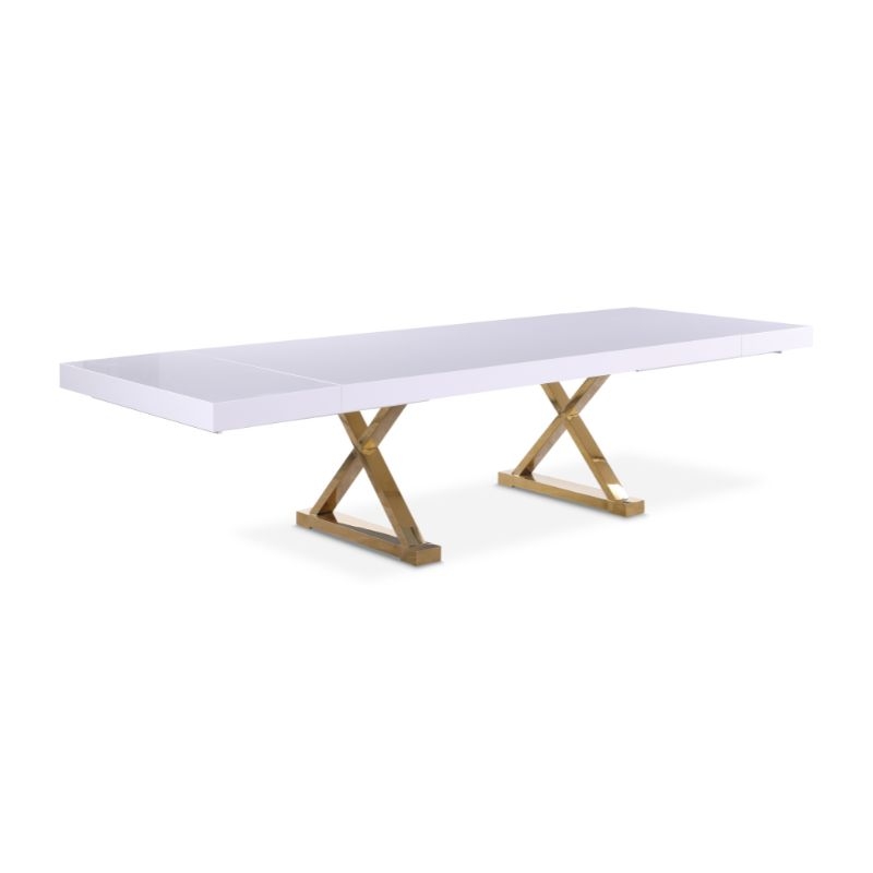 Picture of 124" Rich White High Gloss Lacquer Top Extension Dining Table