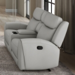 Picture of Genuine Leather Reclining Beige Sofa, Loveseat and Recliner