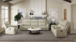 Picture of Genuine Leather Reclining Beige Sofa, Loveseat and Recliner