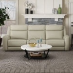 Picture of Genuine Leather Reclining Beige Sofa, Loveseat and Recliner