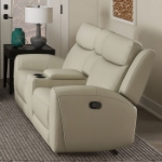 Picture of Genuine Leather Reclining Beige Sofa, Loveseat and Recliner