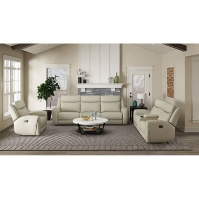 Picture of Genuine Leather Reclining Beige Sofa, Loveseat and Recliner