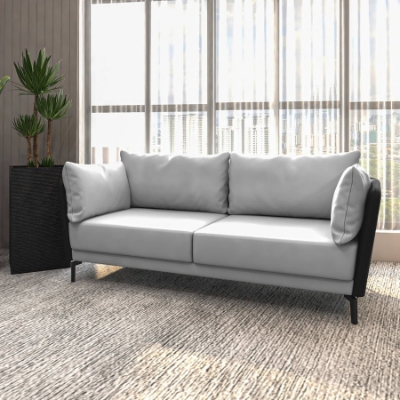 Picture of 3-Seater Leather Sofa With Stainless Steel Legs And Removable Cushions