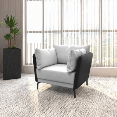 Picture of Single-Seater Leather Sofa Accent Armchair With Stainless Steel Legs And Removable Cushions