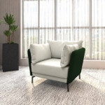 Picture of Single-Seater Leather Sofa Accent Armchair With Stainless Steel Legs And Removable Cushions