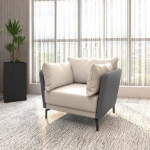 Picture of Single-Seater Leather Sofa Accent Armchair With Stainless Steel Legs And Removable Cushions