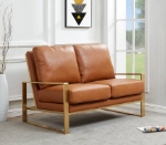 Picture of Gold/Silver Mirrored Frame Contemporary Leather Loveseat