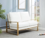 Picture of Gold/Silver Mirrored Frame Contemporary Leather Loveseat