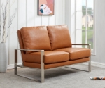 Picture of Gold/Silver Mirrored Frame Contemporary Leather Loveseat