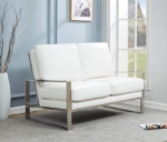 Picture of Gold/Silver Mirrored Frame Contemporary Leather Loveseat