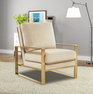 Picture of Velvet Armchair With Upholstered And Gold Metal Frame