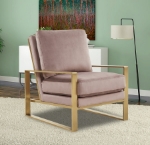 Picture of Velvet Armchair With Upholstered And Gold Metal Frame