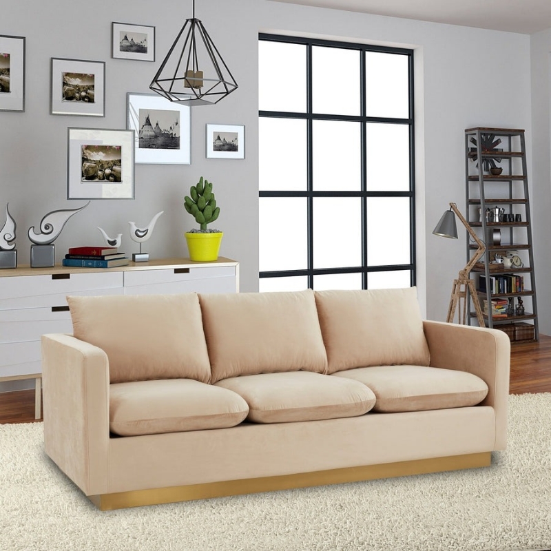 Picture of Gold Base Upholstered Velvet Full Size Sofa