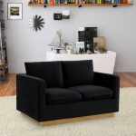 Picture of Modern Mid-Century Upholstered Velvet Loveseat With Gold Base