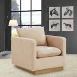 Picture of Modern Mid-Century Upholstered Velvet Accent Chair With Gold Base