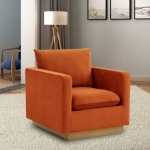 Picture of Modern Mid-Century Upholstered Velvet Accent Chair With Gold Base