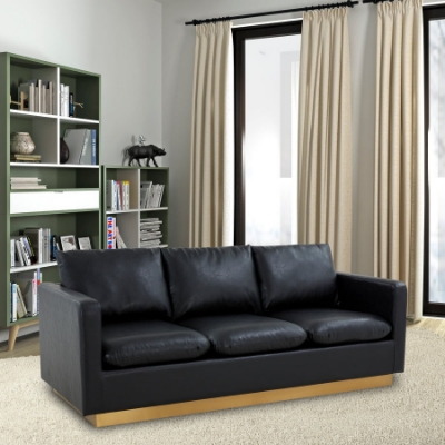 Picture of Gold Base Upholstered Leather Full Size Sofa