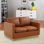 Picture of Modern Mid-Century Upholstered Leather Loveseat With Gold Base