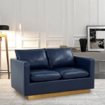 Picture of Modern Mid-Century Upholstered Leather Loveseat With Gold Base