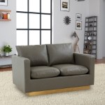 Picture of Modern Mid-Century Upholstered Leather Loveseat With Gold Base