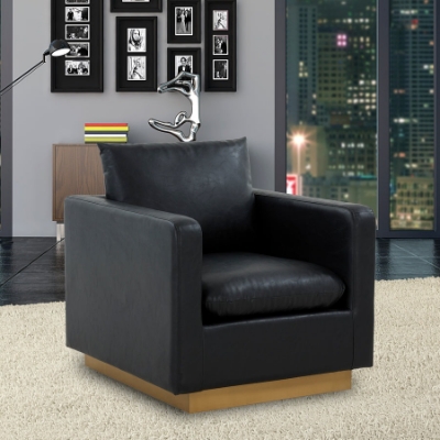 Picture of Modern Mid-Century Upholstered Leather Accent Chair With Gold Base