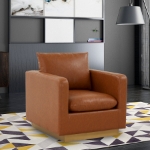 Picture of Modern Mid-Century Upholstered Leather Accent Chair With Gold Base