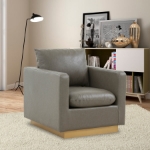 Picture of Modern Mid-Century Upholstered Leather Accent Chair With Gold Base