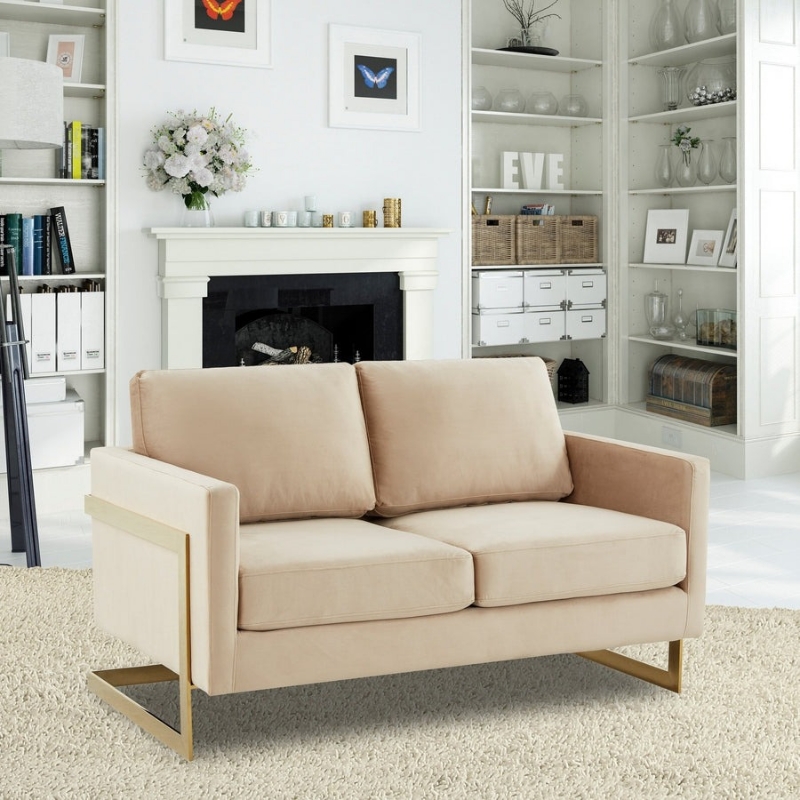 Picture of Upholstered Velvet Loveseat With Gold Frame