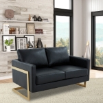 Picture of Upholstered Leather Loveseat With Gold Frame