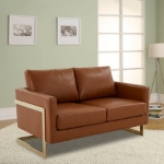 Picture of Upholstered Leather Loveseat With Gold Frame