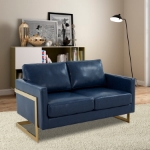 Picture of Upholstered Leather Loveseat With Gold Frame