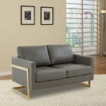 Picture of Upholstered Leather Loveseat With Gold Frame