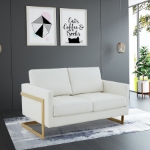 Picture of Upholstered Leather Loveseat With Gold Frame