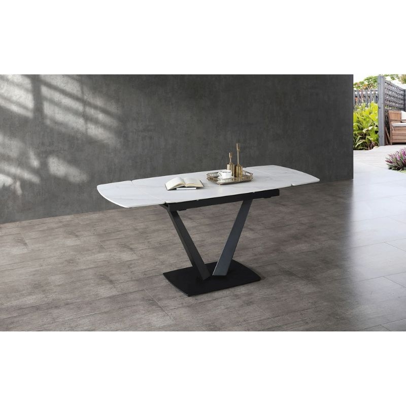 Picture of 47/71" extendable solid ceramic matt white marble Dining Table