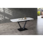 Picture of 47/71" solid ceramic matt white marble Dining Table w/ Extension White Ceramic