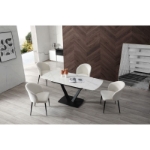 Picture of 47/71" solid ceramic matt white marble Dining Table w/ Extension White Ceramic