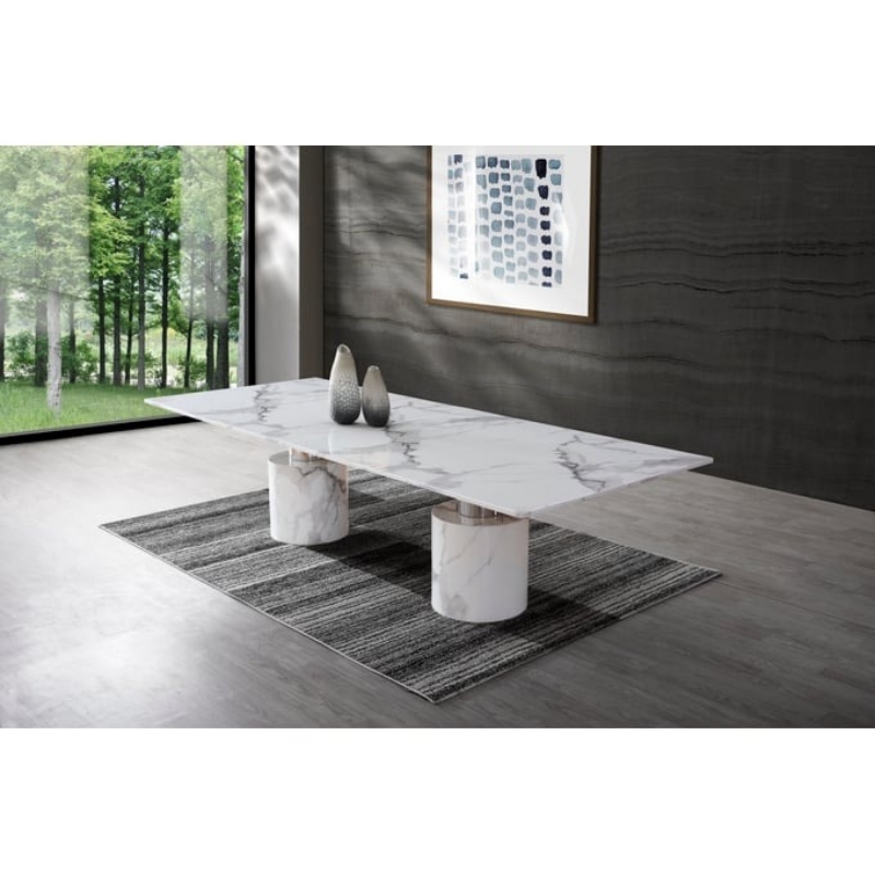 Picture of 48" High Gloss White Marble White or Black Rectangular Dining Table