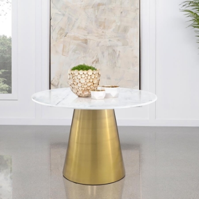 Picture of Round 50-inch Marble Top Dining Table Brushed Gold